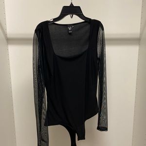 Windsor Sheer Long Sleeve Bodysuit. See-Through Sleeves Size Medium
